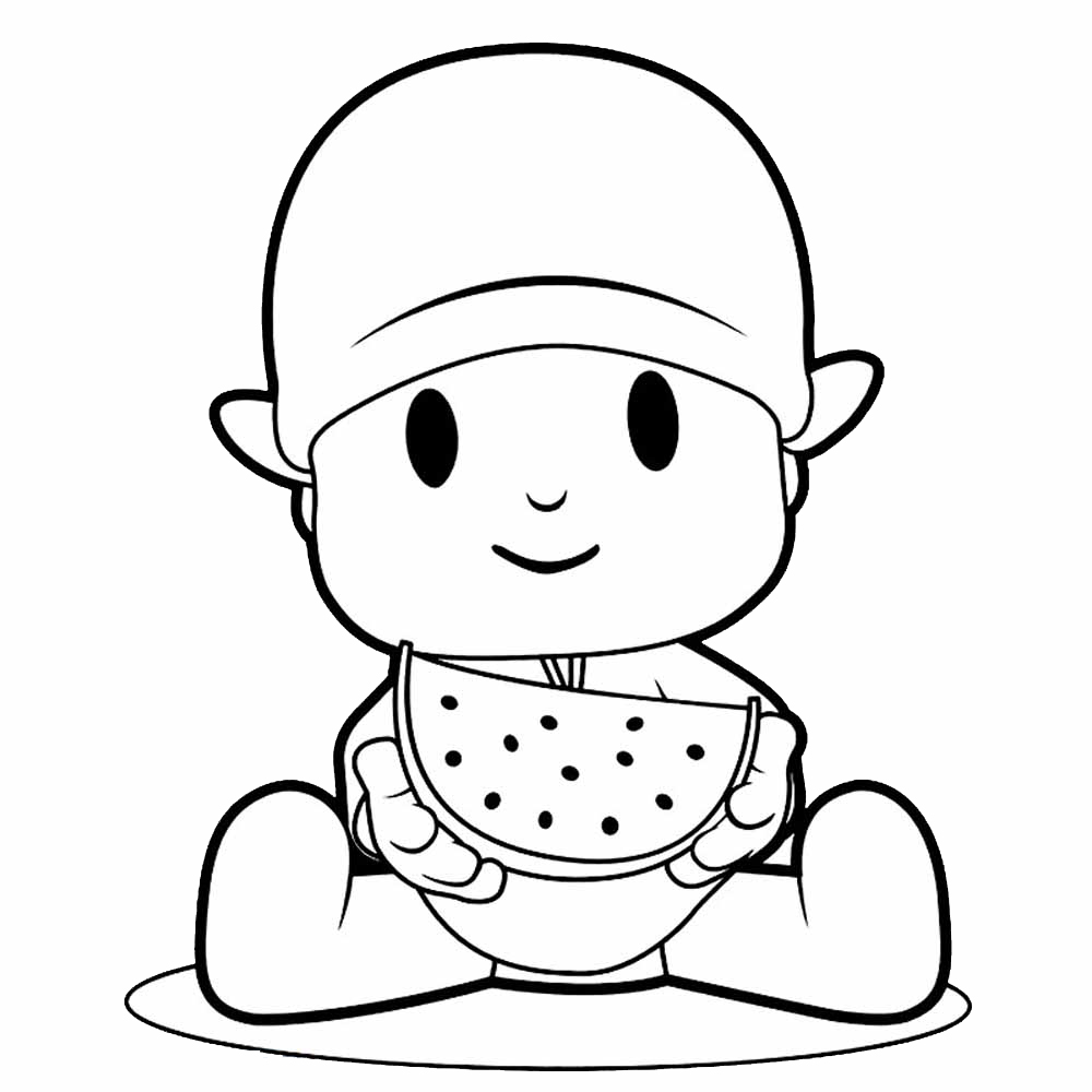 Pocoyo comiendo sandía frequita - Dibujo para imprimir , pintar , colorear y decorar