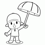 Pocoyo con un paraguas para no mojarse de la lluvia – Dibujos animados para pintar y colorear