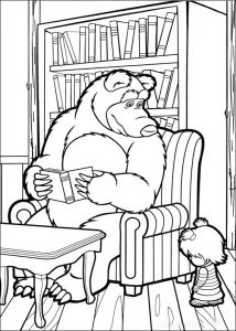 Colorea este dibujo de Masha triste porque Oso está leyendo y no quiere jugar y ya verás como se pone contenta