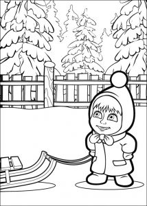Dibujo de Masha en la nieve para pintar y colorear