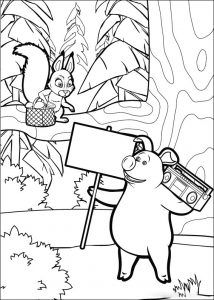 Imprime y pinta a conejita y cerdito que son protagonistas de los dibujos animados Masha y el Oso