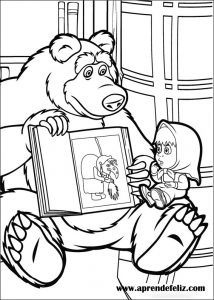 Oso le enseña a Masha el cuento de la bruja - Imprime y colorea el dibujo