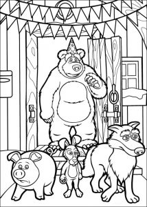 Oso y los demás animales de Masha y el Oso para colorear , pintar e imprimir