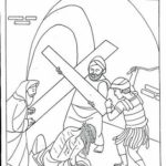 Dibujo de Simón de Cirene ayudando a Jesús con la cruz - Dibujo para colorear los niños y niñas