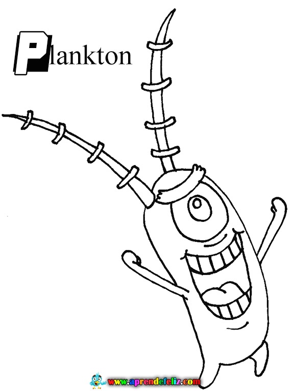 Dibujos para colorear de los personajes de Bob Esponja , colorea a Placton o Plankton