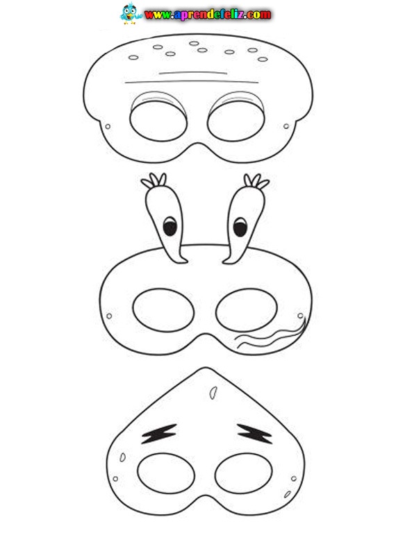 Máscaras de Calamardo, Patricio y el Sr Cangrejo para colorear, recortar y hacer un disfraz
