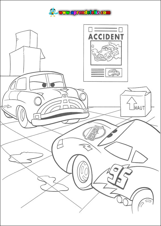 Dibujo para colorear de Doc Hudson y Rayo McQueen - película Cars 1 -  Aprende Feliz