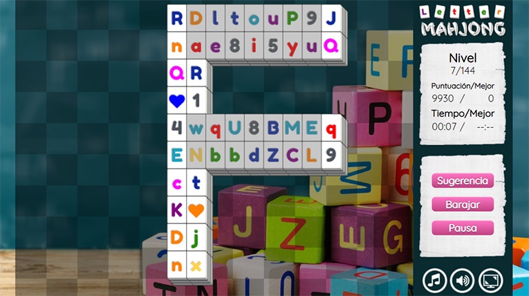 Juego de juntar las letras, los números y los corazones - Jugar online gratis al videojuego Letter Mahjong