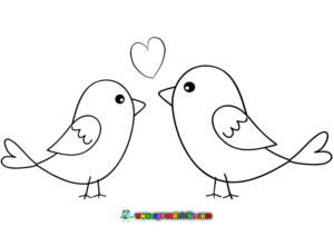 Pinta y colorea estos pájaros enamorados