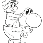 Descarga, imprime y colorea este dibujo de Super Mario cabalgando sobre Yoshi