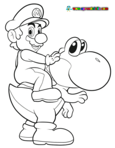 Descarga, imprime y colorea este dibujo de Super Mario cabalgando sobre Yoshi