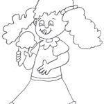 Dibujo para colorear de una niña feliz comiéndose un rico helado