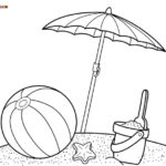 Dibujo para colorear los juguetes favoritos de los niños en la playa