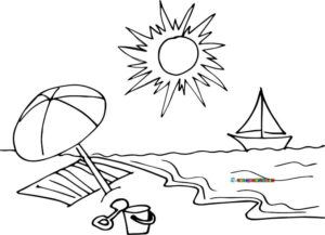 Dibujos para colorear una playa y el mar
