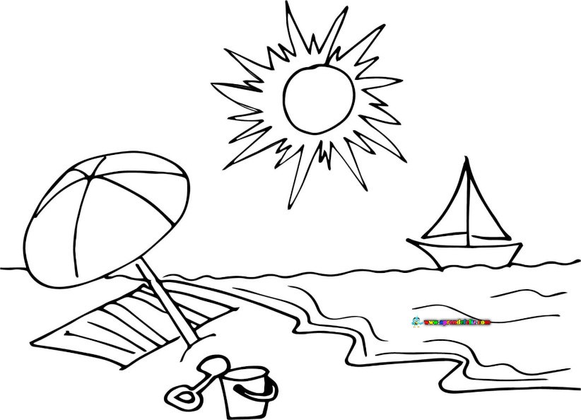 Puesta de sol en playa paradisiaca para colorear