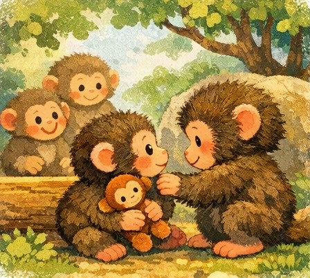 El Monito Punch del Zoo de y su peluche - El primer amigo en el Zoo